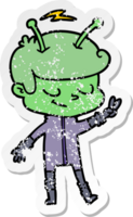 distressed sticker of a friendly cartoon spaceman png