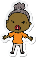 sticker of a cartoon angry old woman png