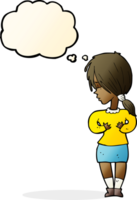 cartoon shy woman with thought bubble png