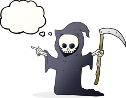 hand drawn thought bubble cartoon death with scythe png