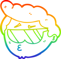 rainbow gradient line drawing of a cartoon boy wearing sunglasses png