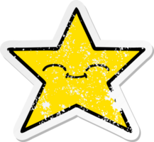 distressed sticker of a cute cartoon gold star png