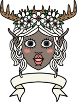 Retro Tattoo Style elf druid character face with banner png