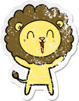 distressed sticker of a laughing lion cartoon png