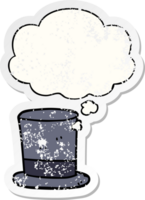 cartoon top hat with thought bubble as a distressed worn sticker png