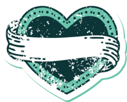 iconic distressed sticker tattoo style image of a heart and banner png