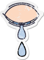 distressed sticker of a cute cartoon crying eye png