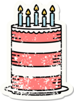 bedrövad klistermärke tatuering i traditionell stil av en födelsedag kaka png