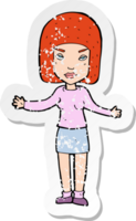 retro distressed sticker of a cartoon annoyed woman png