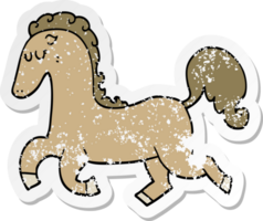 verontruste sticker van een rennend cartoonpaard png