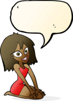 cartoon happy woman in dress with speech bubble png