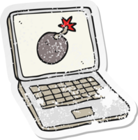 retro distressed sticker of a cartoon laptop computer with error screen png