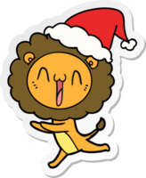 content main tiré autocollant dessin animé de une Lion portant Père Noël chapeau png