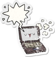 cartoon computer with speech bubble distressed distressed old sticker png