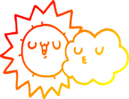 warm gradient line drawing of a cartoon sun and cloud png