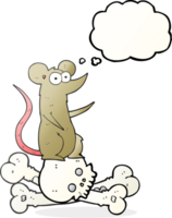 hand drawn thought bubble cartoon rat on bones png