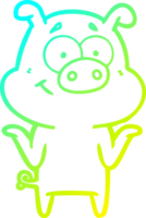 cold gradient line drawing of a happy cartoon pig png