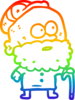 rainbow gradient line drawing of a old man with walking stick and flat cap png