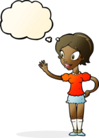 cartoon waving woman with thought bubble png