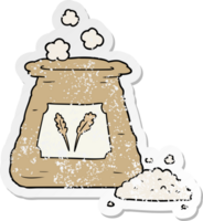 nödställda klistermärke av en tecknad påse med mjöl png