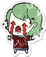 distressed sticker of a cartoon crying vampire girl png