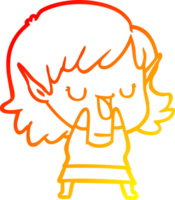 warm gradient line drawing of a cartoon elf girl png