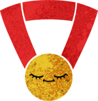 retro illustration style cartoon of a gold medal png