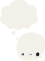 cartoon skull with thought bubble in retro style png