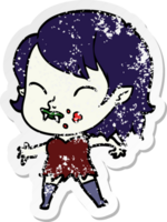 distressed sticker of a cartoon vampire girl with blood on cheek png