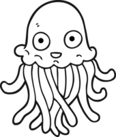 hand drawn black and white cartoon octopus png