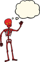 cartoon waving skeleton with thought bubble png