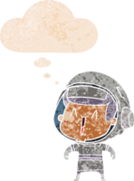 cartone animato astronauta uomo con pensato bolla nel grunge afflitto retrò strutturato stile png