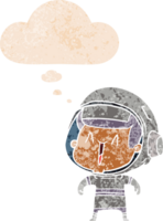 dibujos animados astronauta hombre con pensamiento burbuja en grunge afligido retro texturizado estilo png