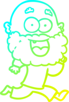 cold gradient line drawing of a cartoon crazy happy man with beard running png