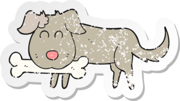 retro distressed sticker of a cartoon dog with bone png