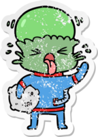 distressed sticker of a weird cartoon alien png