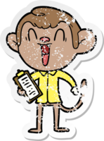 distressed sticker of a cartoon laughing monkey png