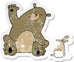 autocollant en détresse d'un dessin animé amis ours et lapin png