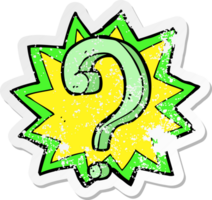 retro distressed sticker of a cartoon question mark png