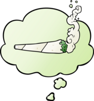 cartoon marijuana joint with thought bubble in smooth gradient style png