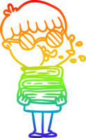 arcobaleno pendenza linea disegno di un' cartone animato ragazzo indossare buio bicchieri trasporto libri png