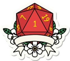 adesivo de um rolo de dados natural de um d20 png