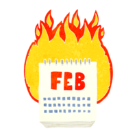 hand retro cartoon calendar showing month of february png