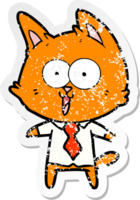 distressed sticker of a funny cartoon cat wearing shirt and tie png