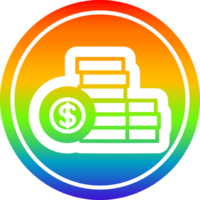 apilado dinero circular icono con arco iris degradado terminar png