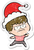 main tiré affligé autocollant dessin animé de une agacé homme portant Père Noël chapeau png