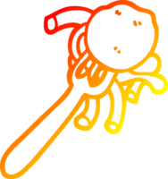 warm gradient line drawing of a cartoon spaghetti and meatballs on fork png