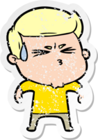 distressed sticker of a cartoon frustrated man png