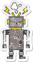 distressed sticker of a cute cartoon malfunctioning robot png