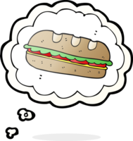 mão desenhado pensamento bolha desenho animado enorme sanduíche png